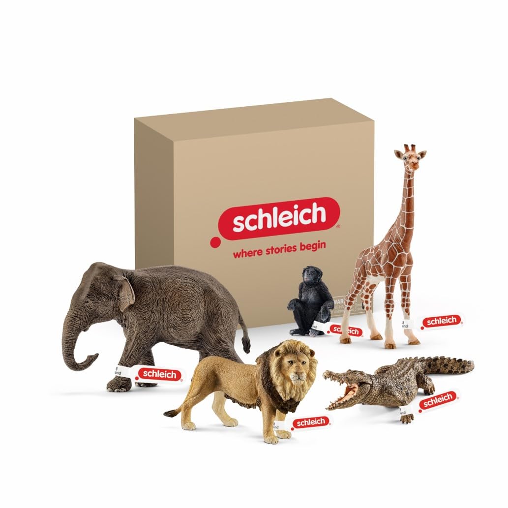 SCHLEICH WILD Life | Wildtiere Set 72286 mit Löwe, Giraffe, Krokodil, AFFE und Elefant | Zoo Spielzeug für Mädchen und Jungen ab 3 Jahren | 5-teiliges Figuren Set | exklusiv bei Amazon