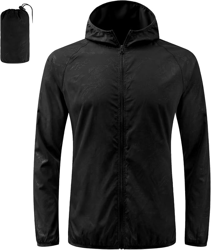 Regenjacke Faltbar Kapuze Wasserdichte, Sportjacke (Schwarz, M)