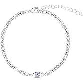 EXPHAIN Evil Eye Bracelet for Women Girl Sterling Silver Cuban Link Curb Chain Bracelets Jewelry Gifts