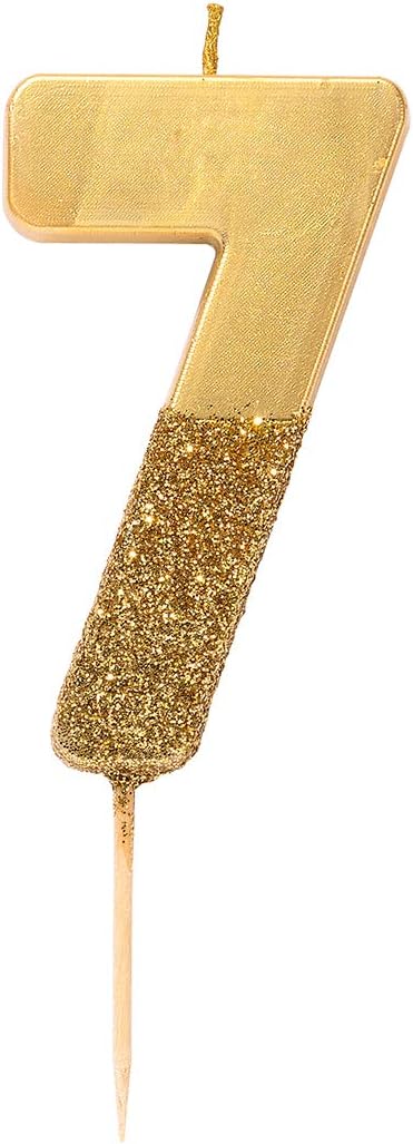 Talking Tables Glitter Number Candle-Premium Quality Cake Topper Decoration Pretty, Sparkly For Kids, Adults, 7th, 70th Birthday Party, Anniversary, Milestone, Height 8cm, 3", Gold 7: Kitchen & Dining