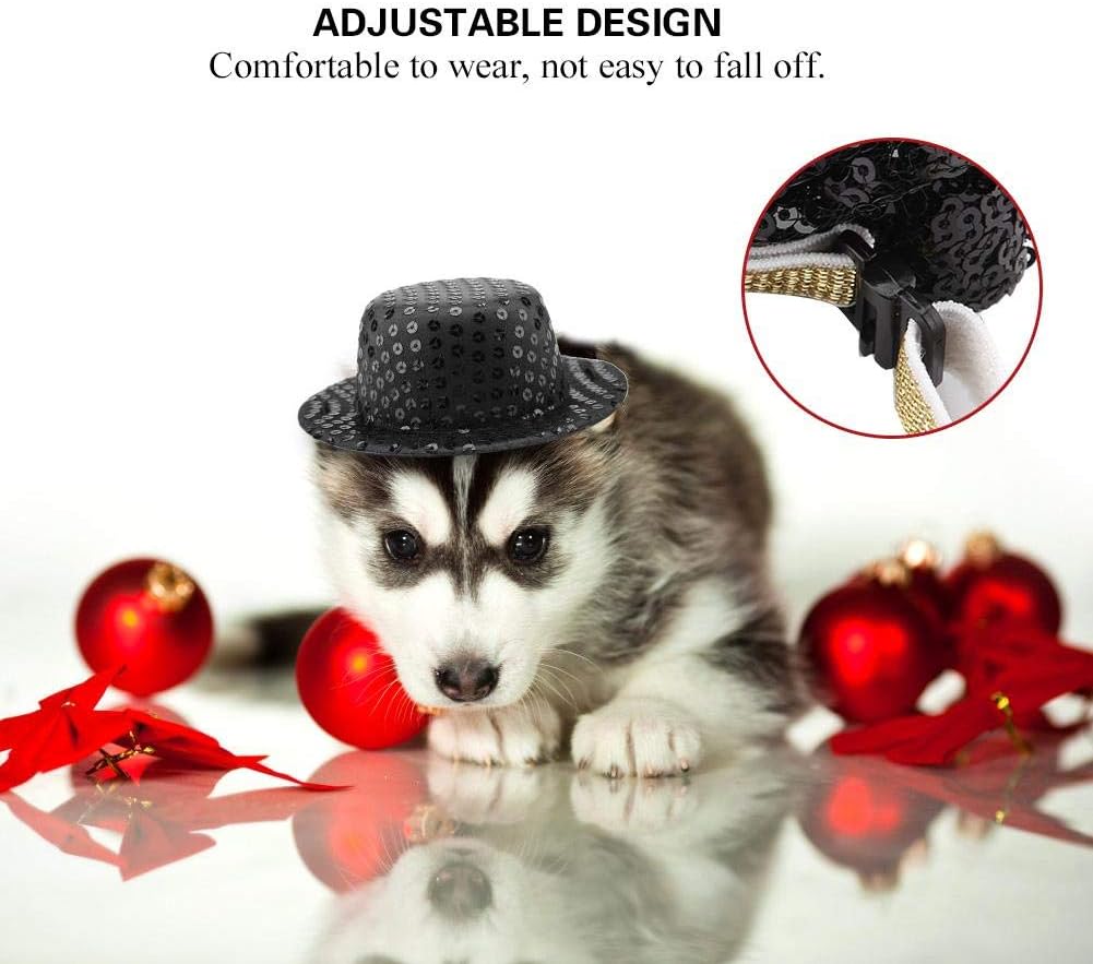 Pet Hat Bow Tie Set Black Sequin Pet Hat Cap Bow Tie Set for Pet Dogs Cats Fashionable Retractable Shiny Dogs Cats Pet Supplies Christmas Birthday Party Festival Daily - Image 5