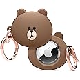 elago l LINE Friends Silicone Case Compatible with Apple AirTag Tracker - Full Protection, Keychain Included, Slim and Simple Design, Scratch-Free, Drop Protection [Official Merchandise] (Brown)