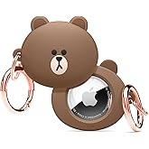 elago l LINE Friends Silicone Case Compatible with Apple AirTag 2nd Gen (2026) & 1st Gens Tracker - Full Protection, Keychain Included, Simple Design, Scratch-Free [Official Merchandise] (Brown)