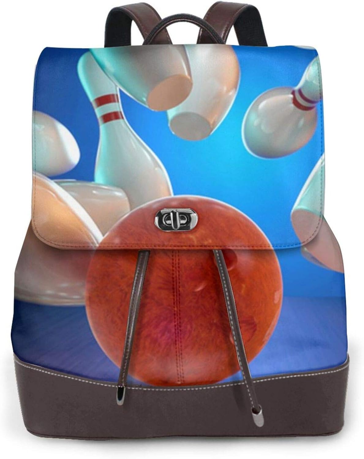 Women's Leather Backpack,Bowling Ball Printed Leather