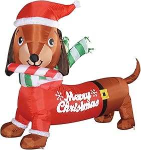 GOOSH 5 ft Long Indoor Outdoor Yard Garden Christmas Decoration Dog Self-Inflatable with Suit Perfect for Dachshund Blow Up Yard Decoration