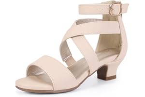 PANDANINJIA Jessie Girls Heels Dress Sandals Open Toe Rhinestone Low Heel Flower Girl Dress Shoes for Toddler Little Kid Big Kid