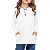 Arshiner Girls Long Sleeve Shirts with Pockets Crewneck Soft Casual Raglan Kids Blouse Tee Tops