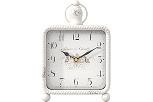 ChimeTide Vintage White Table Clock on Stand, Desk and Shelf Decor Clock, French Rustic Style Non-Ticking Mantel Clocks for Farmhouse, Living Room, Bedroom, Bedside, Gift (8.5" H x 5.5" W)
