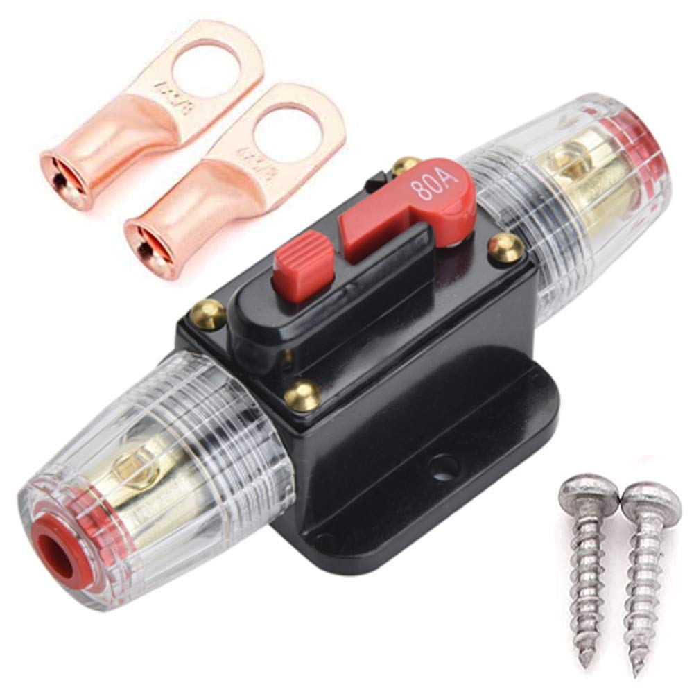 Qiorange DC 12V-24V 80 Amp Circuit Breaker, Fuse Holder, Inline Fuse Block For Car Audio Solar Inverter System Protection (Type A 80A)