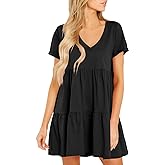 Cosonsen Womens Summer Casual Dresses 2025 Short Sleeve V-Neck Tshirt Dress Flowy Babydoll Dress