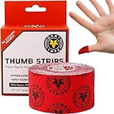 Goat Tape Thumb Strips Pre Cut Athletic Tape for Fingers - Extra Sticky Elastic Athletic Thumb Tape for Weightlifting, Cross Training, Gym Grips, Hook Grip, WOD Workout Hand Wrap - 1.5&rsquo;&rsquo; x 5&rsquo;&rsquo; Strips
