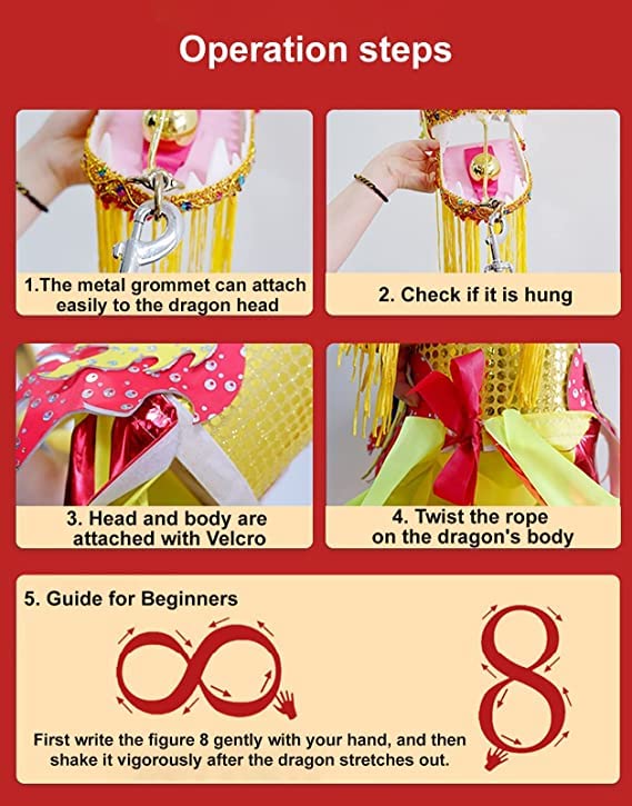 8 Meters (26.2 FT) Square Exercise Dance Dragon Poi with 3D Dragon Head and Swing Rope Combo, Chinese Dragon Dance Wulong Flowy Ribbon Streamer Outdoor Fitness Dragon Stage Prop Set (Celadon Blue)