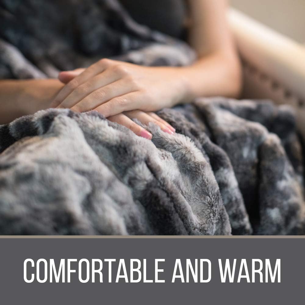 The CONNECTICUT Home Company Luxury Faux Fur with Sherpa Reversible Throw Blanket, Super Soft, Large Wrinkle Resistant Blankets, Warm Hypoallergenic Washable Couch or Bed Throws, 70x60, Black: Home & Kitchen