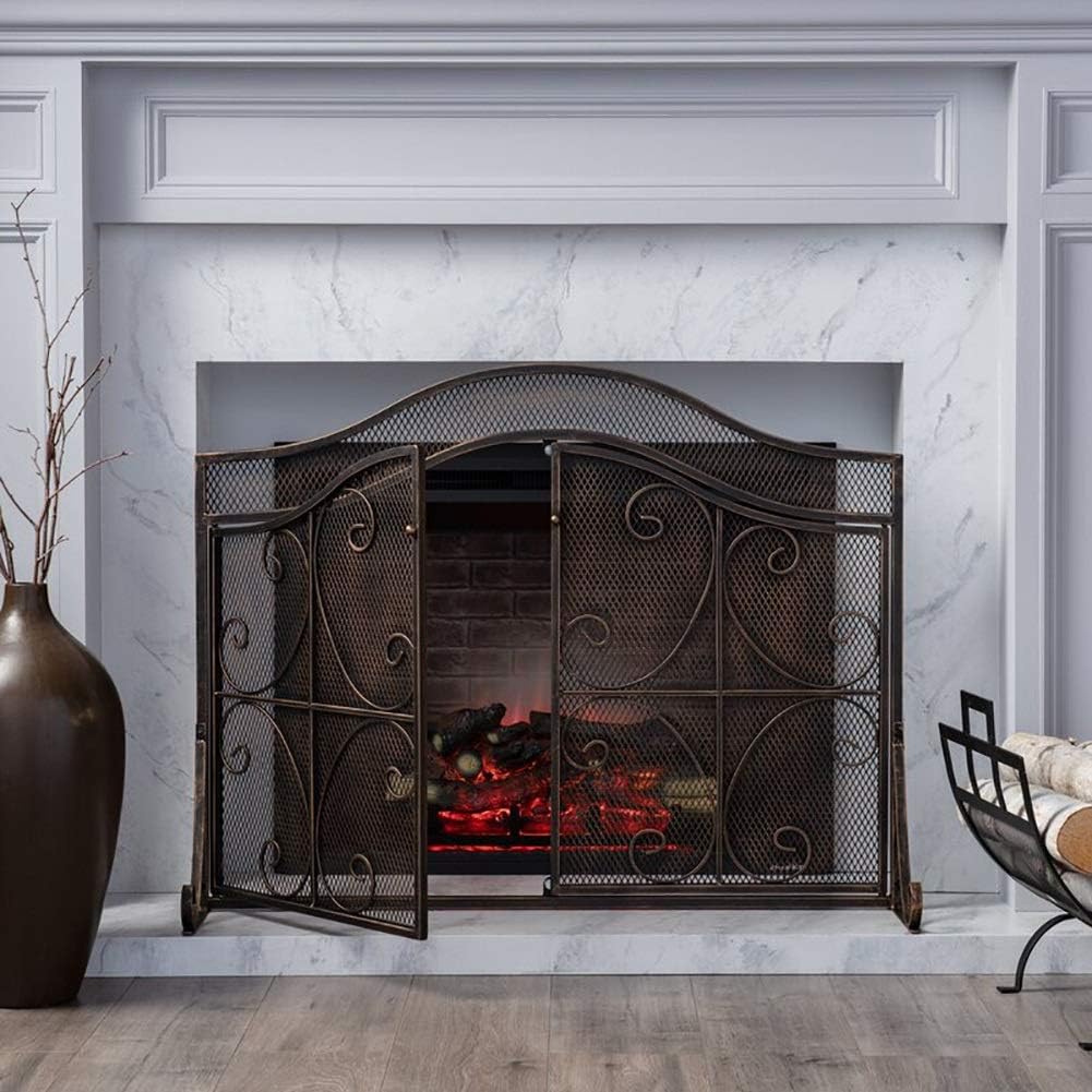 ZJMK Antichispas para Chimenea Puertas de Apertura Frontal Pantalla de