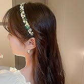 Wiwpar Green Sparkly Rhinestone Headband Vintage Crystal Head Band Hair Wedding Hair Accessories Bridal Headpiece for Women Girls Birthday Valentine's Day Gifts