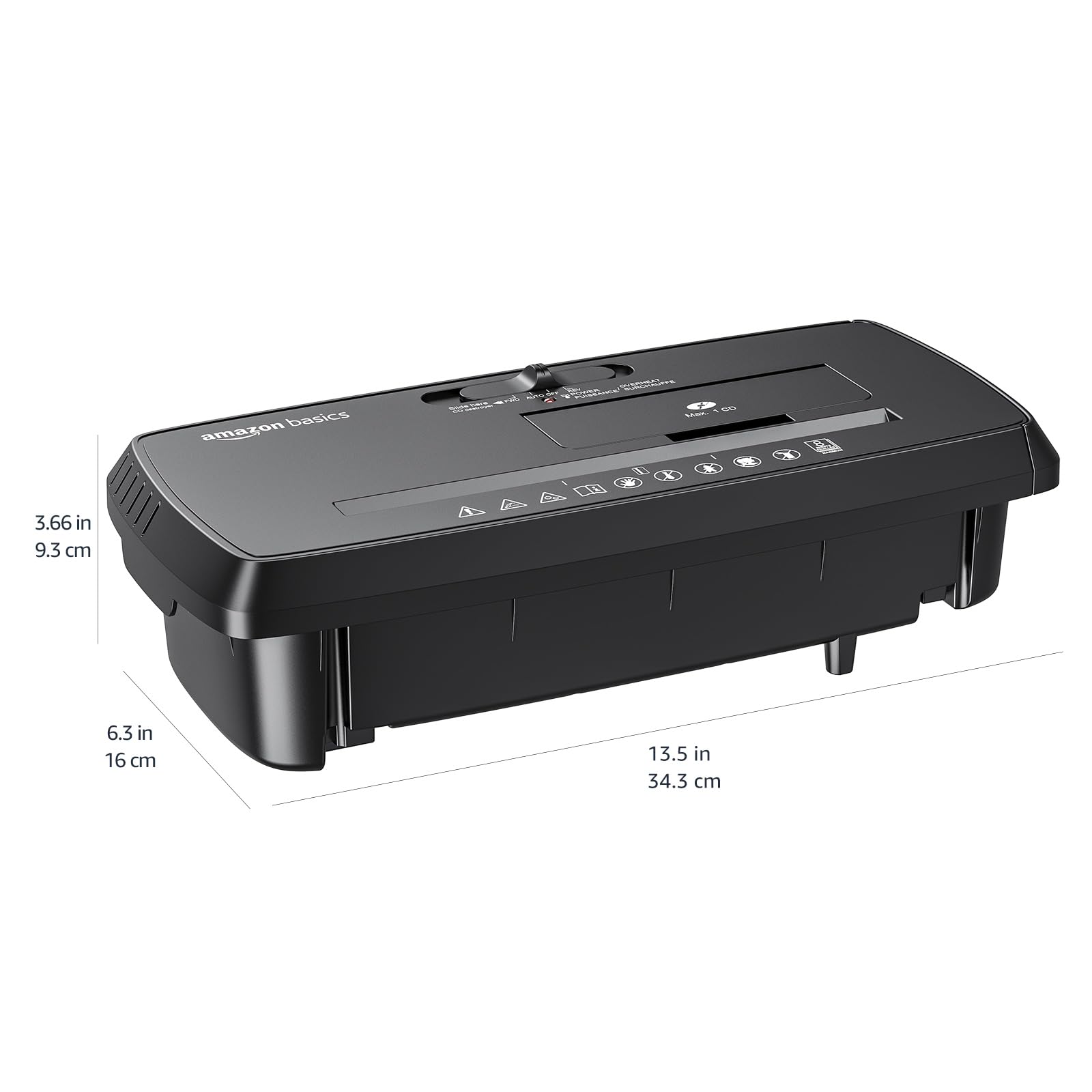 Amazon Basics 8-Sheet Strip Cut Paper, CD, and Credit Card Shredder with Auto-Off Compact, Portable Design, No Basket, Extendable Arm, Black