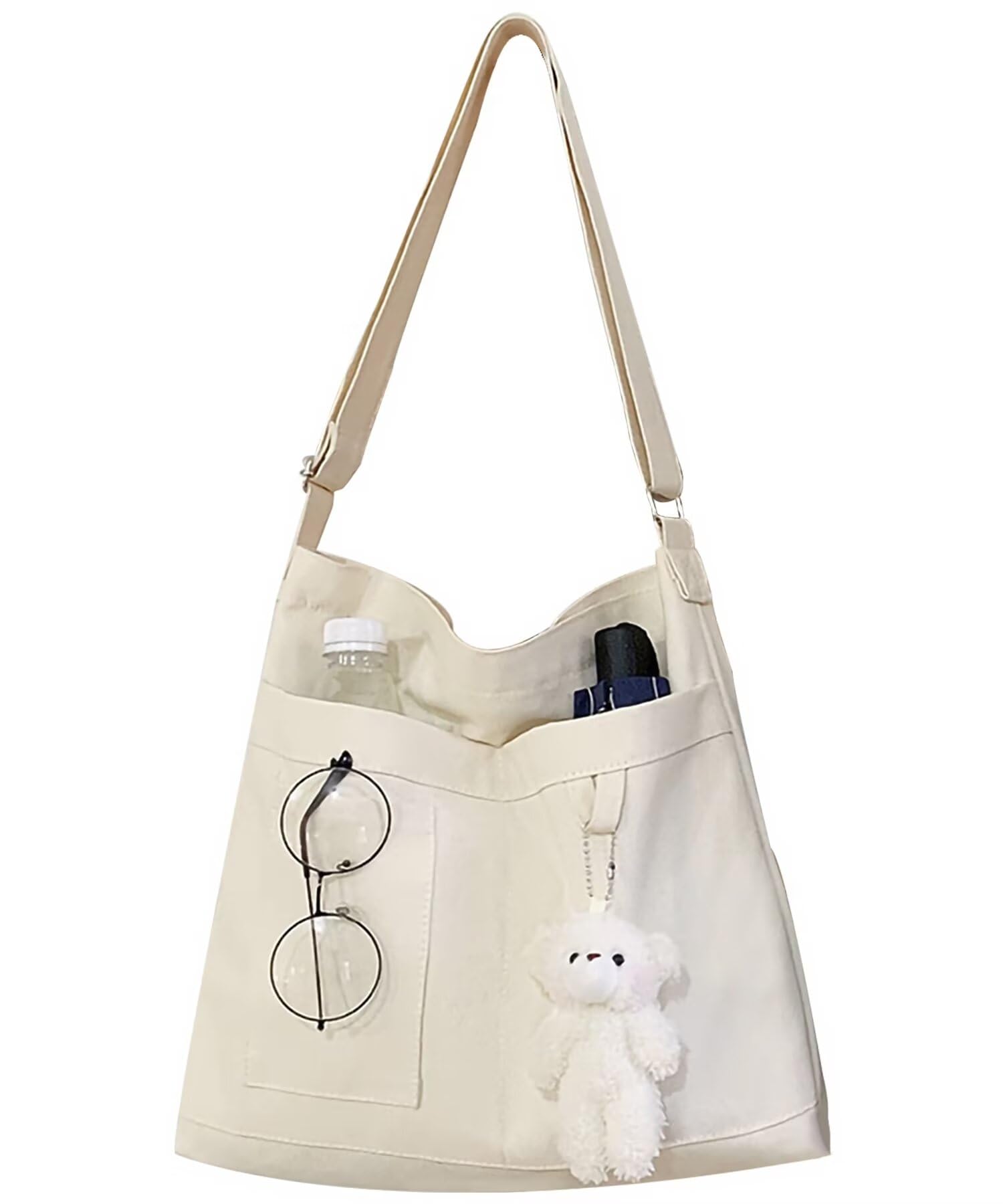 HAN-LBG Canvas Tote Bag with Zip, Women's Hobo Bags with Pockets, Ladies Casual Crossbody Bag Canvas Beach Bags for Daily School Work