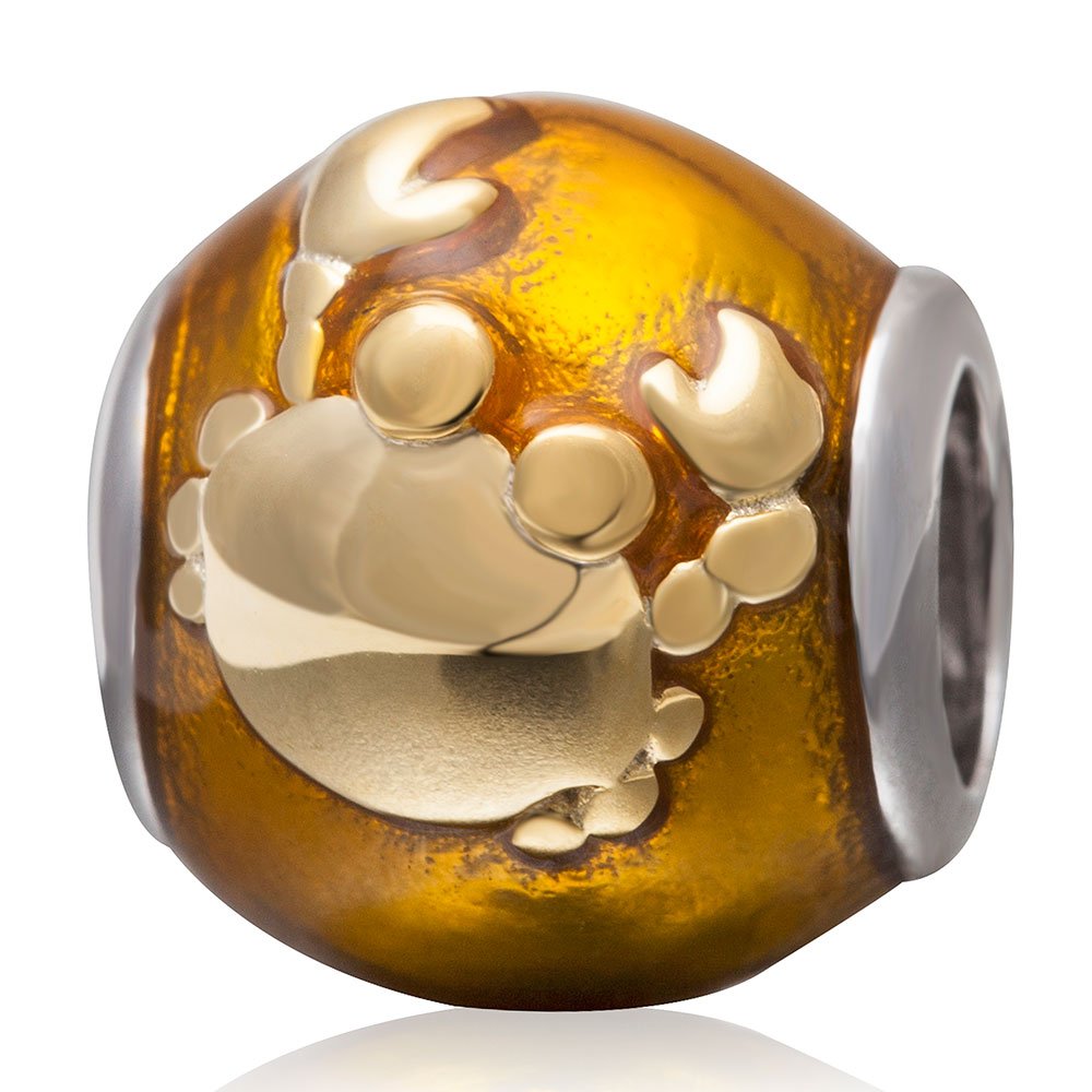 Birthday Zodiac Sign Charms Original 925 Sterling Silver Enamel Charms with Clear Cz for Bracelet (Gold Cancer)