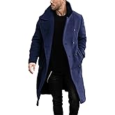 Makkrom Mens Double Breasted Trench Coat Casual Lapel Collar Business Winter Long Overcoats