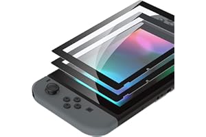 eXtremeRate 2 Pack Black Border Transparent HD Clear Saver Protector Film, Tempered Glass Screen Protector for Nintendo Switc