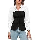 Yousify Womens Strapless Smocked Tube Top Sleeveless Button Fitted Blazer Vest 2025 Work Business Casual Tank Tops