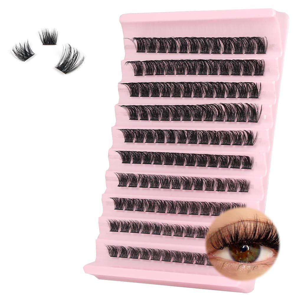 FANDIQ Cluster Lashes,120pcs DIY Eyelash Extension D Curl Fluffy Individual Clusters 8-16MM Mixed Reusable Russian Cluster Eyelash Extensions at Home(D04)
