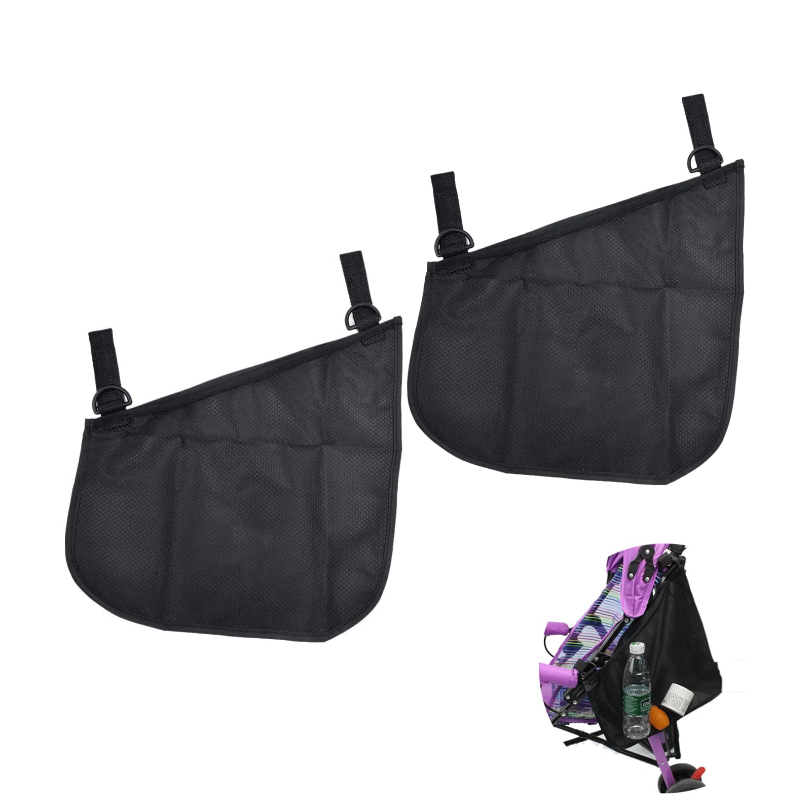 2 Pcs Universal Baby Stroller Side Sling Mesh Cargo Net and Organizer, Non-Slip and Adjustable Straps, Extra Stroller Storage Space(Black)