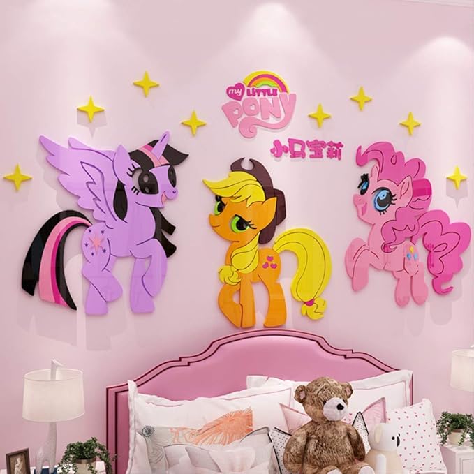 Cartoon Cute Pony Wall Sticker 3D acrílico tridimensional habitación de