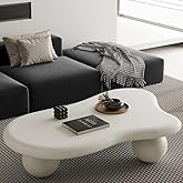 BSYEIO 47.2&rdquo; Cloud Coffee Table with 3 Ball Legs, Modern Irregular Center Table for Living Room, Low Cute Small MDF Tea Table for Bedroom, Space Apartment Cream White