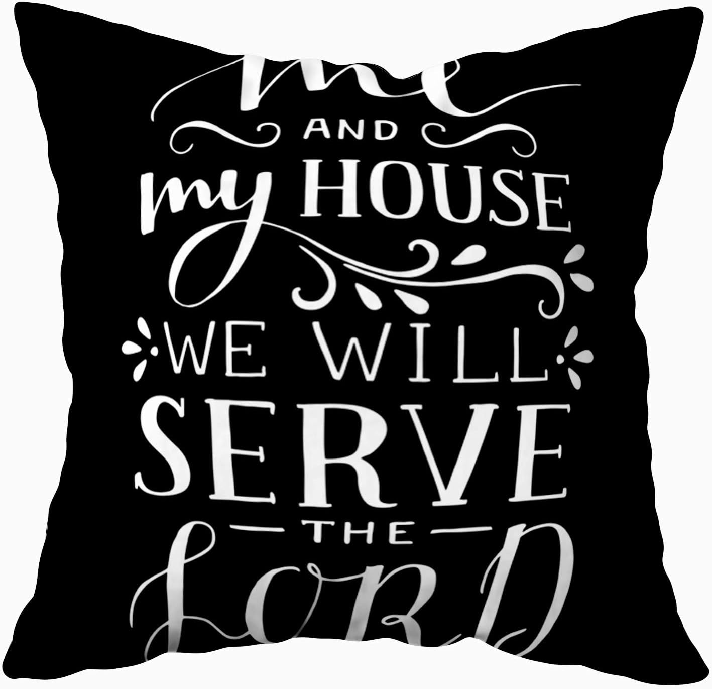 ROOLAYS Sofa Pillow Cases, Square Both Sides Throw Pillow Covers 16X16Inch Me My House We Will The Lord Biblical Background Christian Poster Scripture Modern Calligraphy Card Grapics