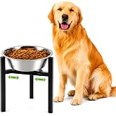 Gichovo Adjustable Width Dog Bowl Holder - Single Bowl Feeder for Medium to Large Breed Dogs, fits Bowls from 8-11 inches, Sturdy Metal Construction, Ergonomic Design (Bowl not Included) (1-Pack)
