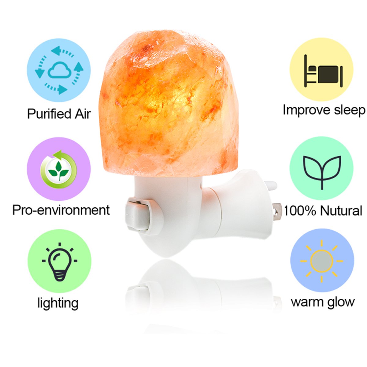 Haraqi Himalayan Salt Lamp Night Light Hand Carved Wall light with UL Approval Listed Plug for Living Dining Bed Room and Office (Natural-shaped two pack)