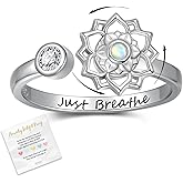 oGoodsunj Fidget Spinner Anxiety Rings for Women: Sterling Silver Lotus Just Breathe Adjustable Stress Relieving Birthstone Jewelry Gifts for Daughter