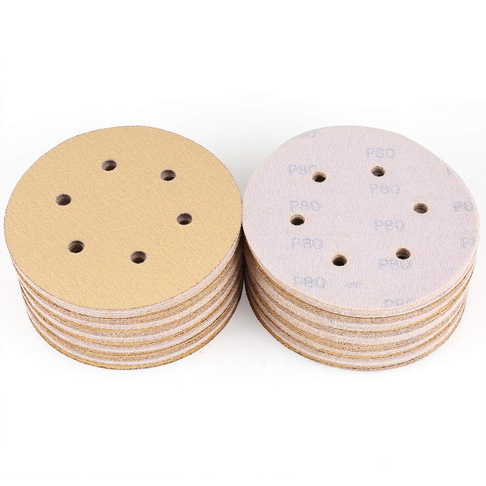 6-Inch 6-Hole 80 Grit Sanding Disc - Hook and Loop Random Orbital Sander Sandpaper by LotFancy, Pack of 100