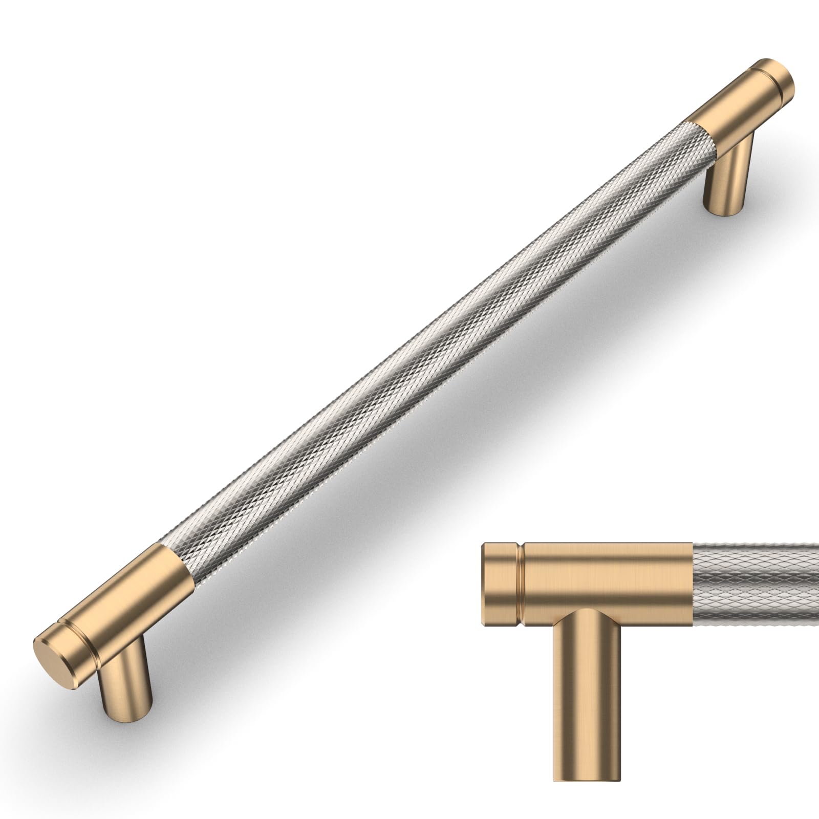 Amerdeco 10 Pack Champagne Bronze and Brushed Nickel Knurled Cabinet Pulls 160mm Hole Center to Hole Center Kitchen Cabinet Handles for Drawer Dresser, Cupboard and Wardrobe AM003