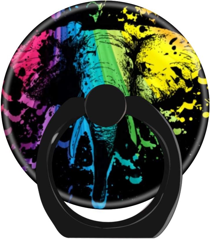 360 Rotation Cell Phone Ring Holder Stand,Finger Ring Grip with Car Mount Hooks for Smartphones and Tablets-Rainbow Bull Elephant