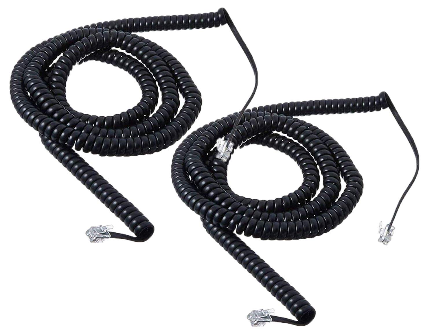 iMBAPrice (Pack of 2) 3 to 25 Feet Black Coiled Telephone Phone Handset Cable Cord (Value Pack)