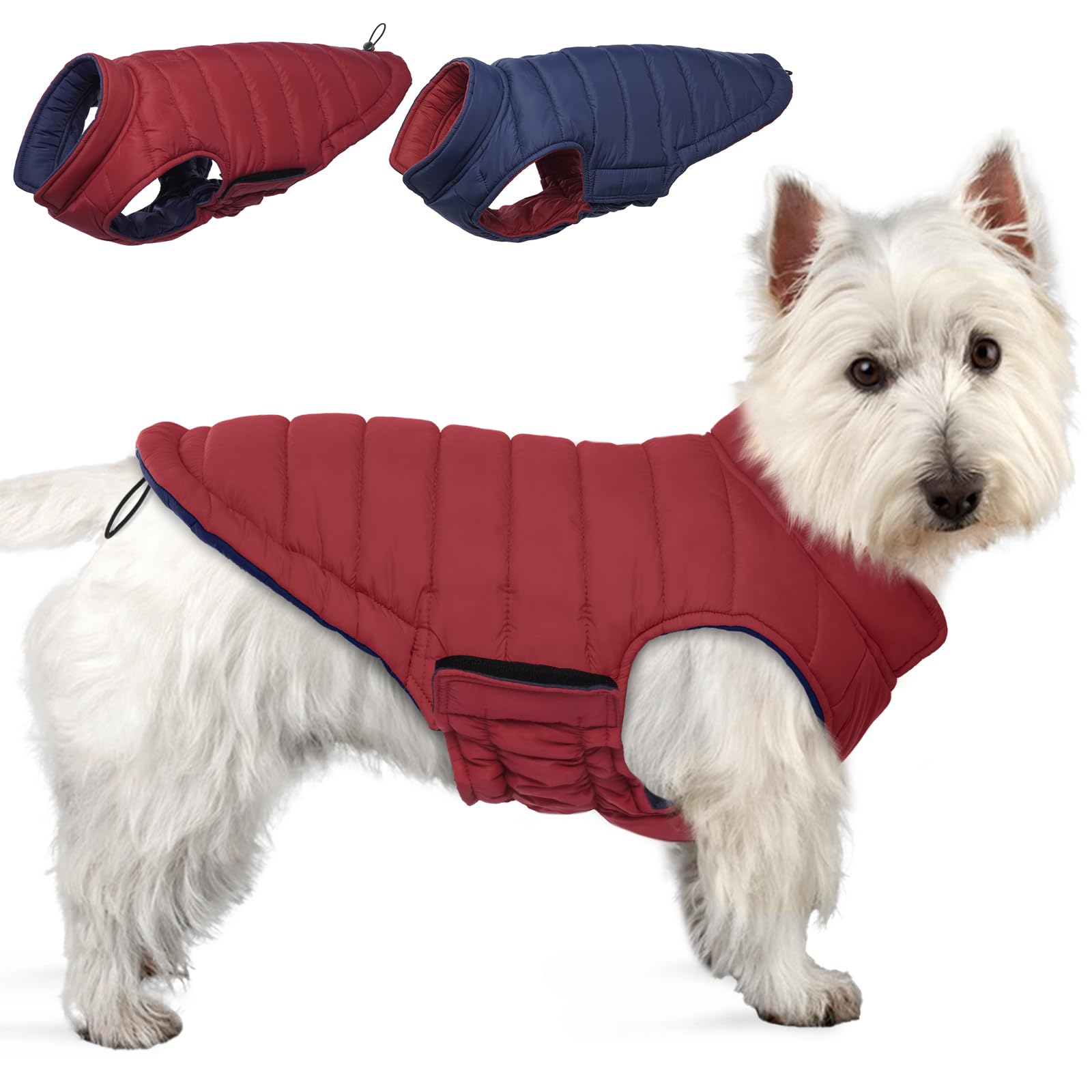 Lelepet Reversible Dog Winter Coat, Warm Waterproof Jacket for Small Dogs, Puppy Winter Puffer Jacket, Windproof Dog Vest, Easy on/Off, Wine Red S
