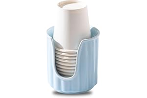 TANEW Kid Ceramic Bathroom Cup Dispenser with Stylish Vertical Stripes - Dixiee Cup Dispenser & Mouthwash Cup Holder Holds 3oz Paper Cups for Rinsing Cups on Bathroom Vanity Countertops Glossy Blue