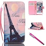 iPhone 5S Case, iPhone 5 Wallet Case, Firefish [Kickstand] [Shock Absorbent] Double Protective Case Flip Folio Slim Magnetic Cover with Wrist Strap for Apple iPhone 5/5S/SE-Tower