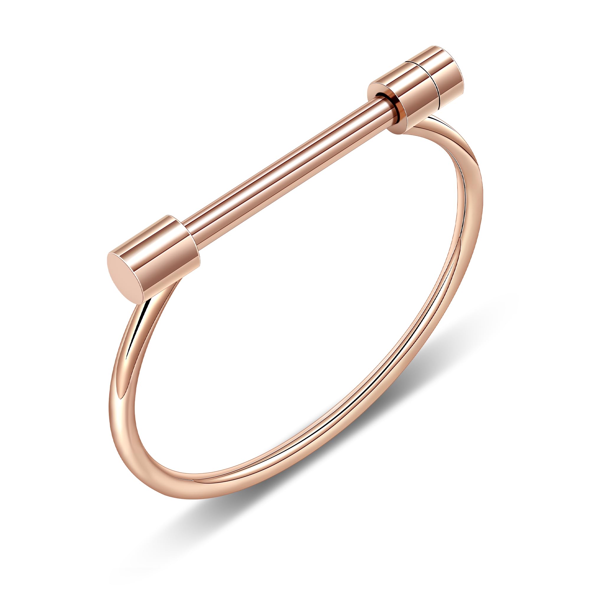 AILUOR Stainless Steel D Shape Bar Screw Shackle Horseshoe Novelty Fashion Bangle Bracelet Jewelry Unisex (Rose gold)