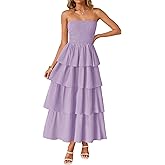 ZESICA Women‘s Summer Boho Strapless Maxi Dress 2026 Casual Sleeveless Off Shoulder Smocked Tiered Beach Long Sundress