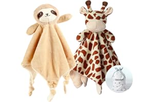 CREVENT Cozy Plush Baby Security Blanket, Loveys for Baby Girls and Boys, Birthday (Giraffe + Sloth)