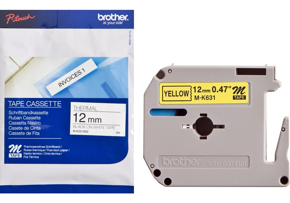 Brother 12mm Plastic Labelling Tape Black On Yellow (8m)