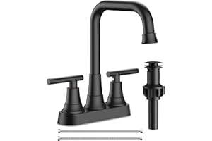 FORIOUS RV Bathroom Sink Faucet 2 or 3 Hole Matte Black, 4 Inch Cenerset Bathroom Faucet with Pop-up Drain for Vanity Restroom and Supply Lines, 2-Handle Design