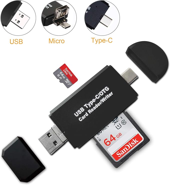 SD Card Reader, Ahomal 3in1 USB Type C OTG Memory Card Adapter, SD