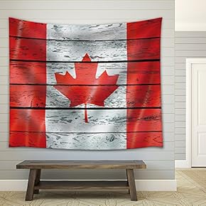 Canadian Flag on a Wooden Background - Fabric Tapestry, Home Decor - 51x60 inches