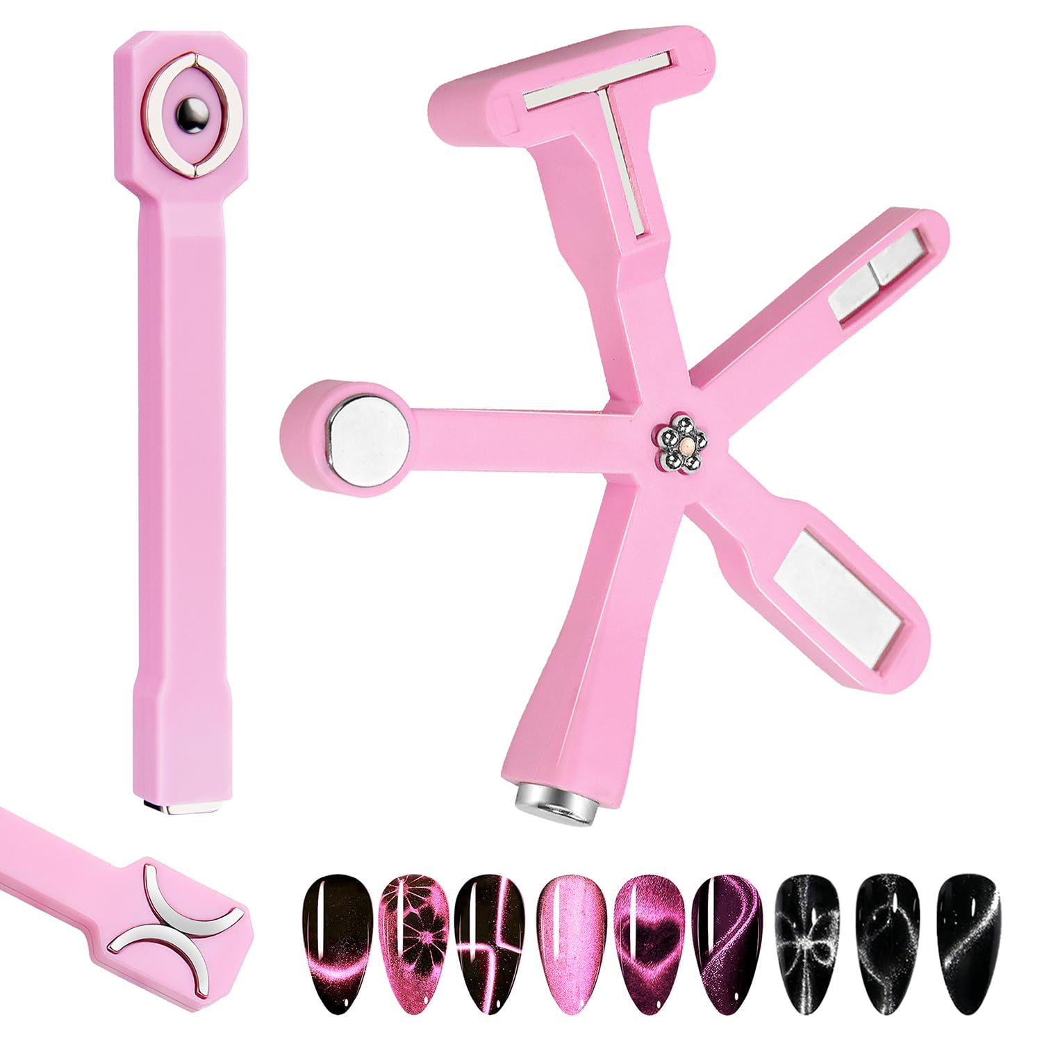Photo 1 of 2Pcs Cat Eye Magnet Kit, 6 in 1 & 3 in 1 Gel Nail Polish Magnets for Nail Art, Strong Magnetic Nail Design Tools for Home DIY & Salon