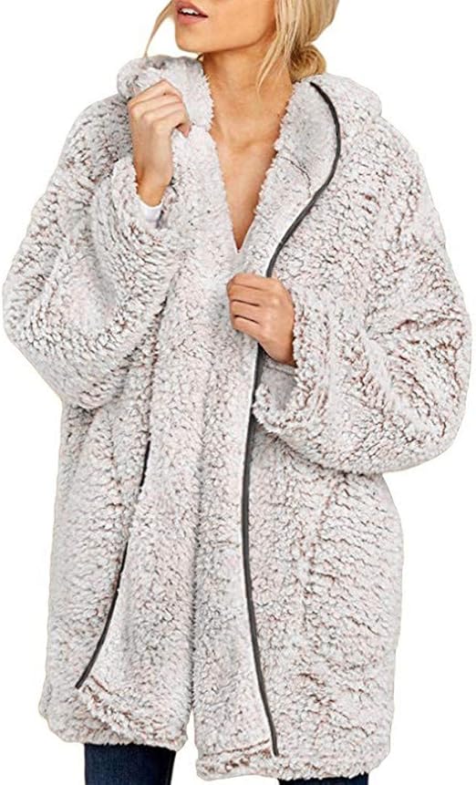 BBesty Women Fuzzy Fleece Long Hooded Jacket Winter Warm
