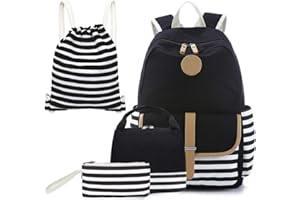 Joyfulife School Backpacks for Teen Girls Lightweight Canvas Backpack Student Bookbags with Lunch Bag 4 in 1